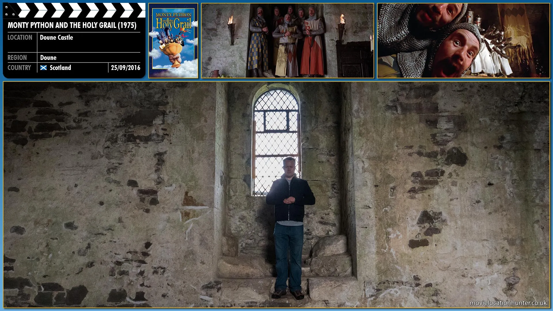 Filming location photo, shot in Scotland, for Monty Python and the Holy Grail (1975). Scene description: The knights reach Camelot, but following a song-and-dance cutaway, Arthur decides not to enter, because 