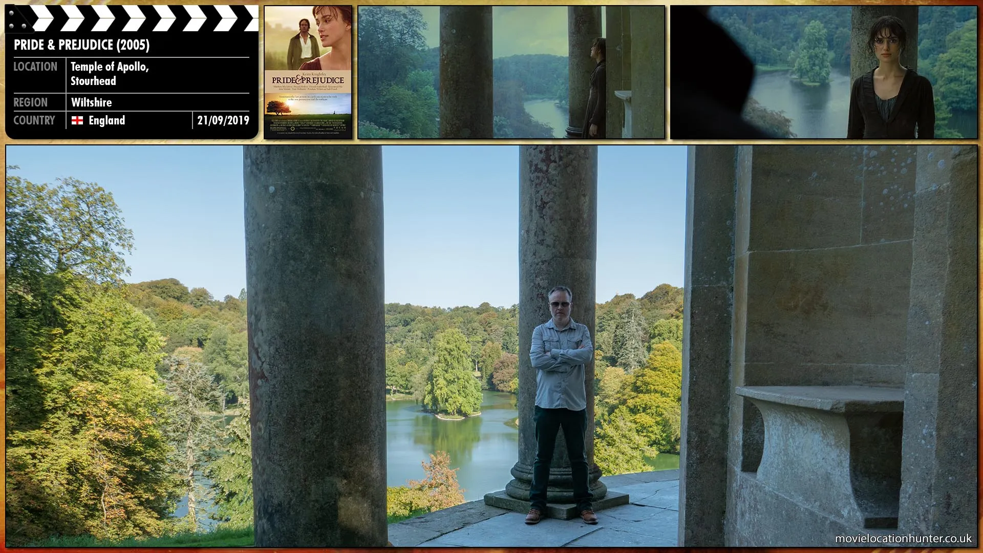 Filming location photo, shot in England, for Pride & Prejudice (2005). Scene description: Sheltered from a driving rainstorm, Darcy (Matthew Macfadyen) meets Lizzie (Keira Knightley) and proclaims his love for her, saying that this is against his better judgement and despite her inferior social rank.